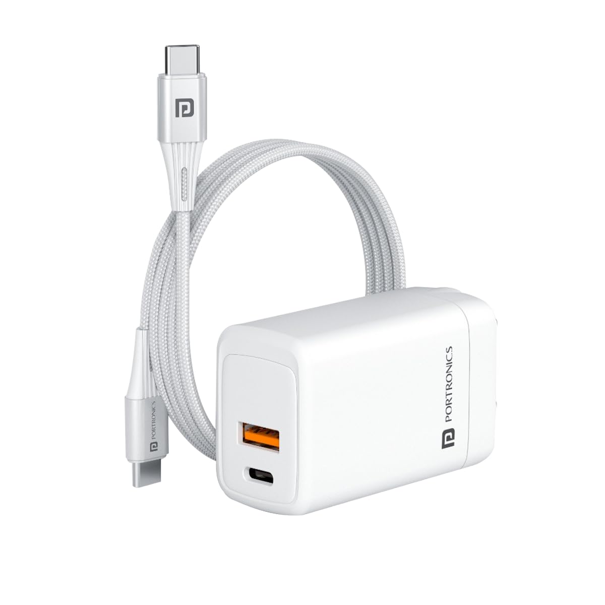 Portronics Adapto 65 Plus 65 W GaN Charger Adapter with 100 W Type C to Type C Fast charging cable, Compatible with Laptop, Macbook, iPhone 8 and Above, Tablet, Type C Mobile Phones and Devices (Open Box)