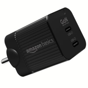 Amazon Basics USB C 45W Charger| Super-Fast Dual Port Charging | Universal Fast Charging | Compact GaN Design | Compatible with Top Brands (Open Box)