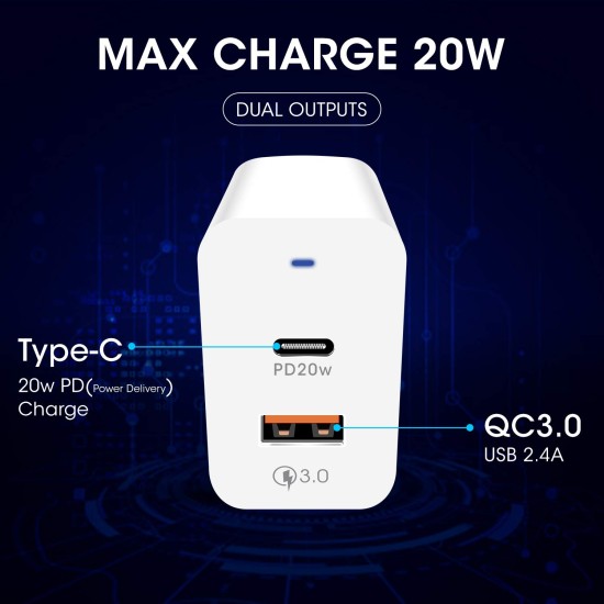POWERUP Turbo Max Dual Port 20W PD Type-C & USB-A QC 3.0 Fast Charging Wall Charging Adapter for Smartphones/Tablet with BIS Certified in-Built Auto-Detect Technology (Sealed) - Image 4