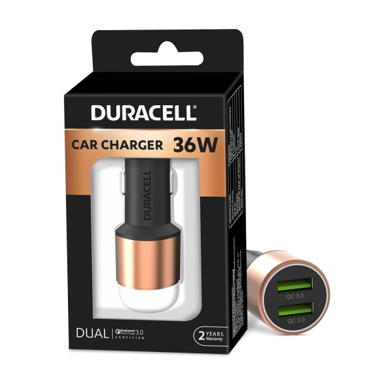Duracell 36W Fast Car Charger Adapter with Dual USB Port. Qualcomm Certified 3.0, Quick Charge. Compatible with iPhone, All Smartphones, Tablets & More – Copper & Black (Open Box) - Image 2