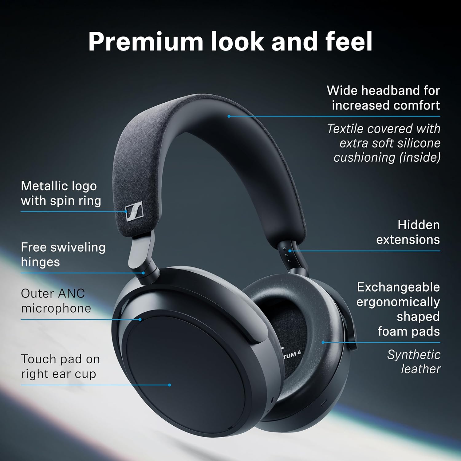 Sennheiser Momentum 4 Wireless Over Ear Headphones, German Design, ANC, 60h Battery, Customizable Sound, 4 Digital Mics for Crystal-Clear Calls, Multipoint Connectivity (Open Box) - Image 4
