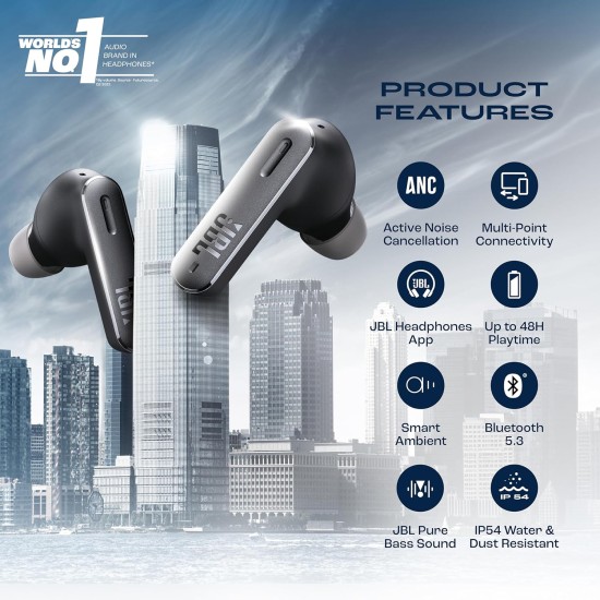 JBL Tune Beam In Ear Wireless TWS Earbuds with Mic, ANC Earbuds, Customized Extra Bass with Headphones App, 48 Hrs Battery, Quick Charge, 4-Mics, IP54, Ambient Aware & Talk-Thru, Bluetooth 5.3 (Open Box) - Image 2